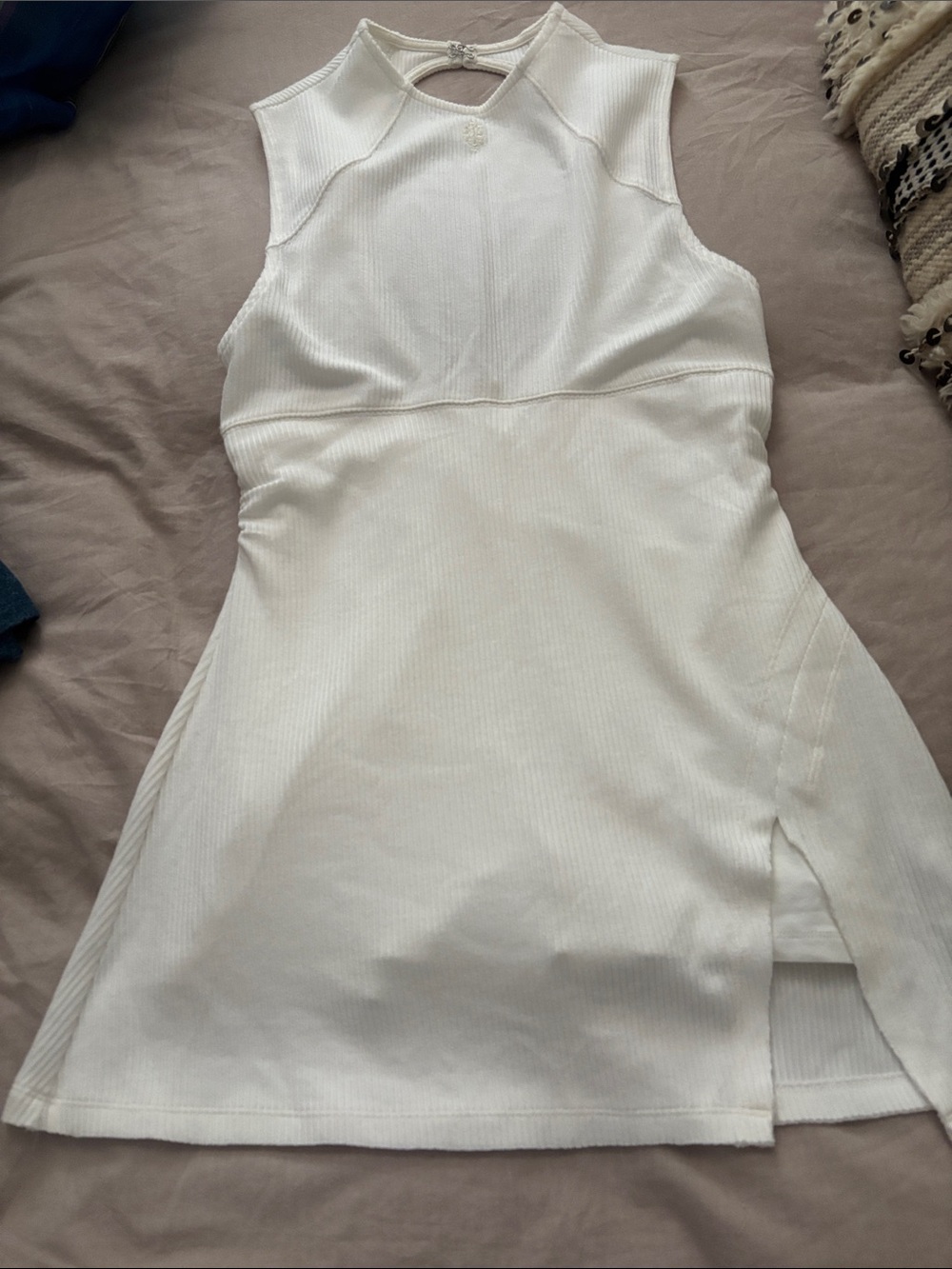 FP Movement by Free People White Ribbed Backless Tank Dress